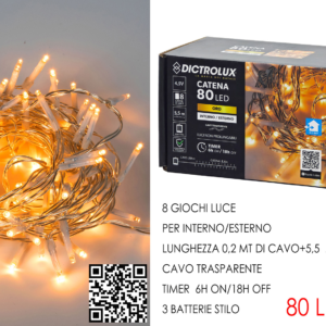 Outdoor Gold String Lights, 80 LEDs, Battery-Operated, with Timer