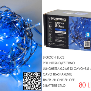 Outdoor Blue String Lights, 80 LEDs, Battery-Operated, with Timer