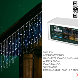 Curtain Lights 4m × 0.8m with 304 LEDs and 76 Golden Flash LEDs