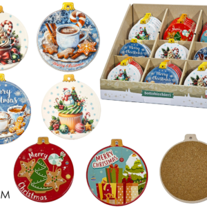 CHRISTMAS COASTERS Ø10CM 6 ASSORTED