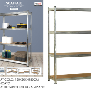 4-TIER METAL SHELVING WITH MDF SHELVES 120X50XH180CM ZINC