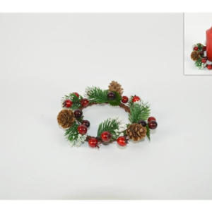 Candle Ring with Berries and Pine Cones
