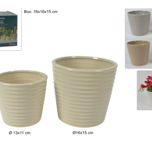 PLANT POT HOLDERS, SET OF 2, ROUND, STRIPED DECORATION, 4 ASSORTED COLORS