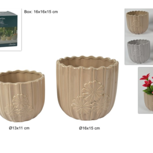 PLANT POT HOLDERS, SET OF 2, ROUND, FLOWER DECORATION, 4 ASSORTED COLORS