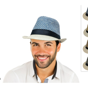 STRAW FEDORA HAT, WHEAT SPIKE PATTERN, 4 ASSORTED DESIGNS
