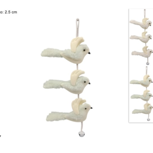 HANGING DECORATION WITH 3 BIRDS AND BELL, 4 COLORS