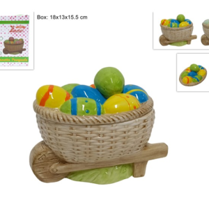 CERAMIC JAR WITH CART AND EGGS, 2 COLORS