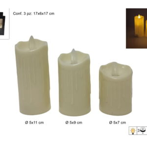 Set of 3 Beige Candles with Moving Flame Effect, Battery-Operated Lights, in Box