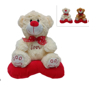 PLUSH BEAR, 25 CM, ON HEART, 3 COLORS