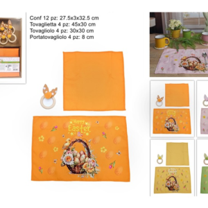 SET OF 4 PLACEMATS, 4 NAPKINS AND 4 NAPKIN RINGS, BASKET DECORATION WITH CHICKS, 4 COLORS (F. 1.65)