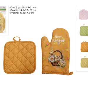EASTER POT HOLDER + GLOVE, BASKET DECORATION WITH CHICKS, 4 COLORS (F. 0.47)