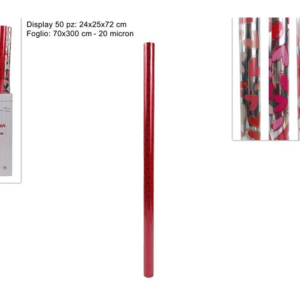 ROLL OF TRANSPARENT HEART-DESIGN WRAP, 70 × 300 CM, 4 ASSORTED DESIGNS, IN DISPLAY