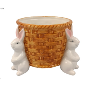 CERAMIC POT HOLDER, 14 CM DIAMETER, WITH 3 RABBITS