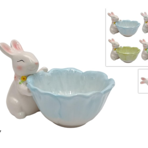 CERAMIC FLOWER TRAY WITH RABBIT, 4 COLORS