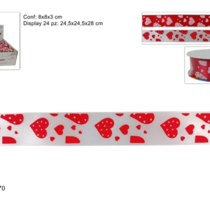 RIBBON, 2.5 CM × 270 CM, HEART DESIGN, 2 COLORS, IN DISPLAY