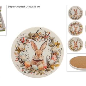 EASTER COASTER WITH CORK BASE, 11 CM, ASSORTED