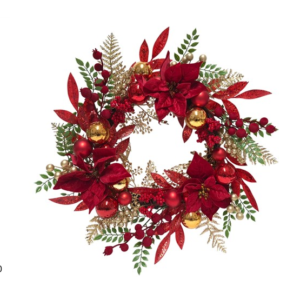Door Hanger 60cm with Leaves, Baubles and Red Decorations