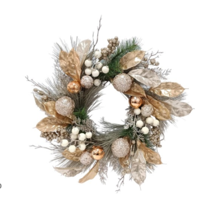 Door Hanger 50cm with Champagne-Gold Leaves and Berries