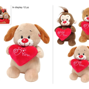 14 CM PLUSH ANIMAL WITH HEART, ASSORTED, IN DISPLAY