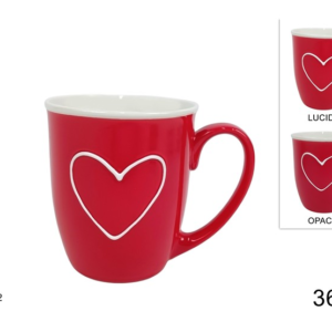 MUG, 360 ML, RED PORCELAIN WITH HEART, 2 ASSORTED DESIGNS (F. 0.580)