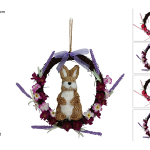 WOVEN RING DOOR HANGER, Ø 27 CM, WITH ASSORTED RABBIT
