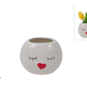 CERAMIC FACE VASE, H 10 CM, WITH HEART