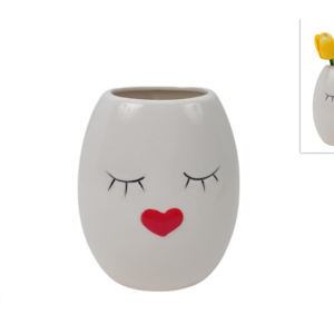 CERAMIC FACE VASE, H 13.5 CM, WITH HEART