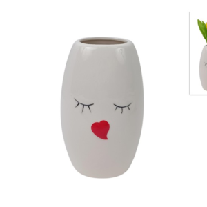 CERAMIC FACE VASE, H 15.5 CM, WITH HEART