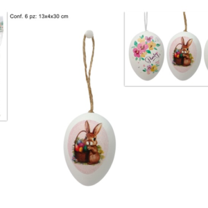 HANGING EGGS, 6 CM, SET OF 6, DECORATED, 3 ASSORTED DESIGNS