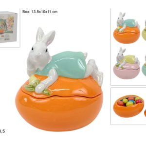 CERAMIC EGG JAR WITH BUNNY, 4 COLOURS
