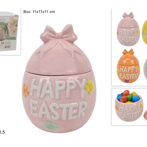 CERAMIC EGG JAR, HAPPY EASTER, 4 COLOURS