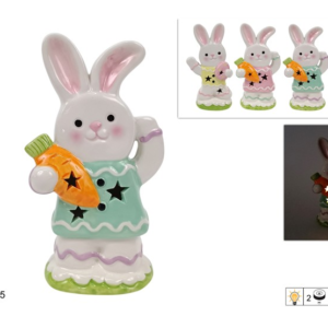 CERAMIC BUNNY 18CM WITH LIGHT, 4 ASSORTED DESIGNS
