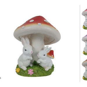 MUSHROOM DECORATION WITH RABBITS, 15 CM, 3 COLORS