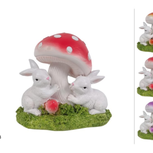 MUSHROOM DECORATION WITH RABBITS, 12 CM, 3 COLORS