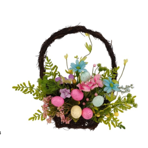 EASTER BASKET DOOR HANGER WITH FLOWERS AND EGGS, 40 CM