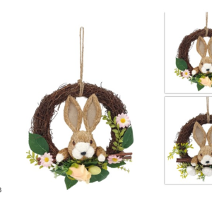 WOVEN WOODEN DOOR HANGER, Ø 26 CM, WITH RABBIT FACE, 2 ASSORTED DESIGNS