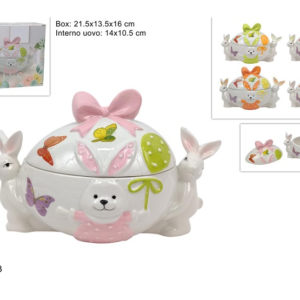 EGG JAR 14×10.5CM WITH BUNNIES AND EASTER SCENE, CERAMIC, 4 COLOURS
