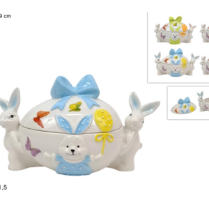 EGG JAR 12x9CM WITH BUNNIES AND EASTER SCENE, CERAMIC, 4 COLOURS