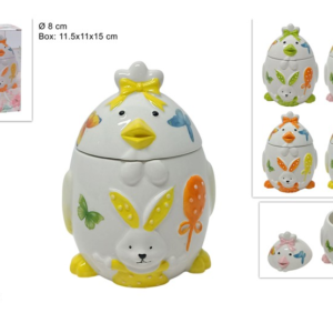 CHICK EGG JAR 8CM WITH EASTER SCENE, CERAMIC, 4 COLOURS