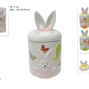 JAR 11CM Ø WITH RABBIT-EAR LID, CERAMIC, 4 COLOURS
