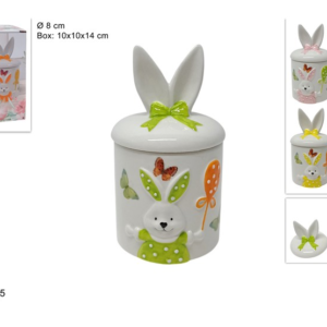 JAR 8CM Ø WITH RABBIT-EAR LID, CERAMIC, 4 COLOURS