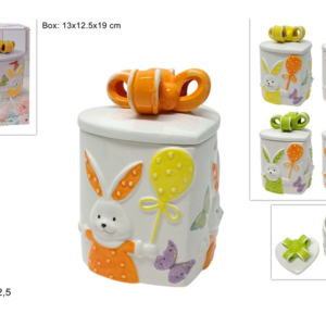 HEART JAR 17CM, CERAMIC, WITH EASTER SCENE, 4 COLOURS
