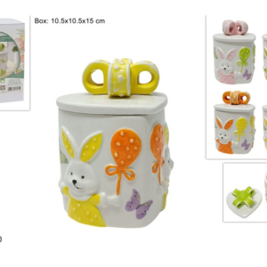 HEART JAR 13CM, CERAMIC, WITH EASTER SCENE, 4 COLOURS