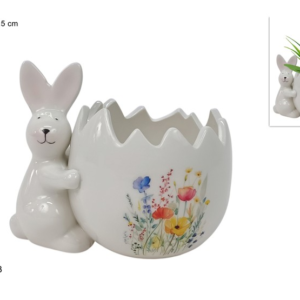 EGG HOLDER / PLANT HOLDER 7.5CM Ø WITH BUNNY, CERAMIC, FLOWER DECORATION