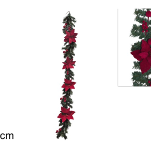 Garland 270cm with Burgundy Velvet-Effect Flowers and Berries