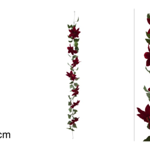 Garland 190cm with Velvet-Effect Poinsettia Flowers