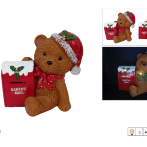 Christmas Teddy Bear with Mailbox and Battery-Operated Light, 2 Assorted