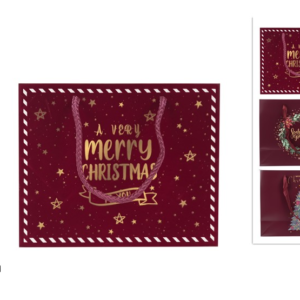 Horizontal Gift Bag 31 × 26 × 12cm, Burgundy Velvet Effect, 3 Assorted