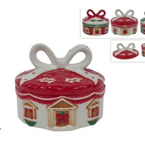 Round Jar 17cm, Christmas House Design, 3 Assorted Colours