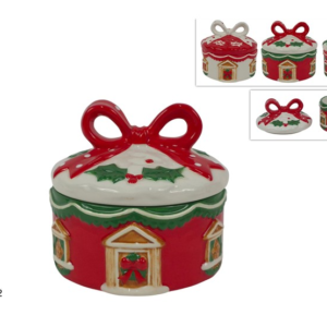 Round Jar 12cm, Christmas House Design, 3 Assorted Colours